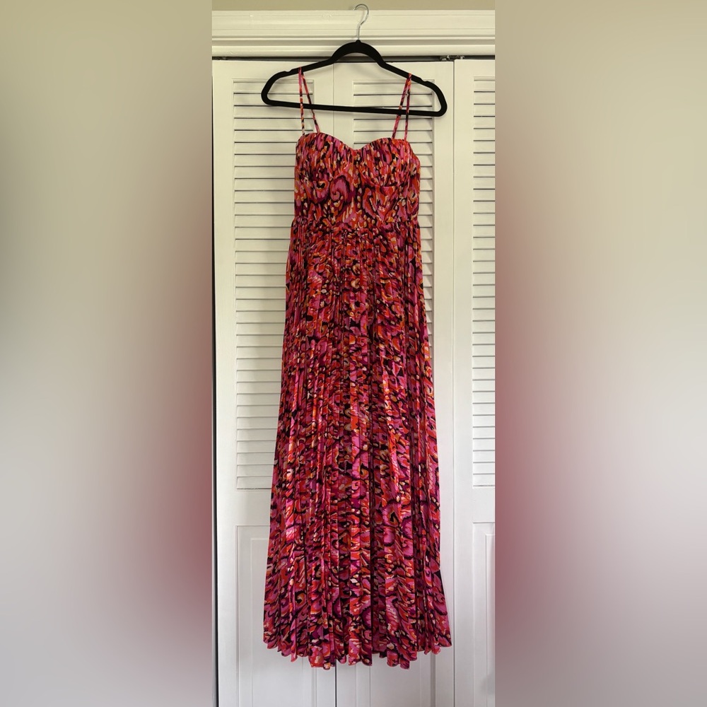 Petal & Pup Red A-Line Pleated Maxi Dress